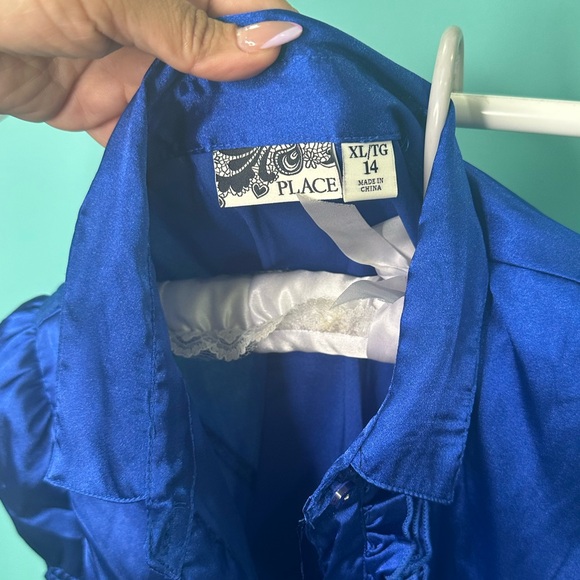 Satin Blue Two Piece Kids Set Skirt and Blouse - Picture 3 of 3